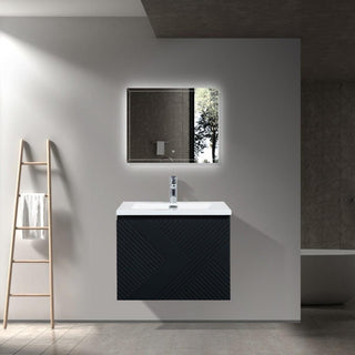 24" Black Wall Mount Bathroom Vanity with White Polymarble Countertop Roxboro - Golden Elite Deco