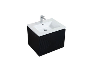 24" Black Wall Mount Bathroom Vanity with White Polymarble Countertop Roxboro - Golden Elite Deco