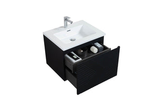 24" Black Wall Mount Bathroom Vanity with White Polymarble Countertop Roxboro - Golden Elite Deco