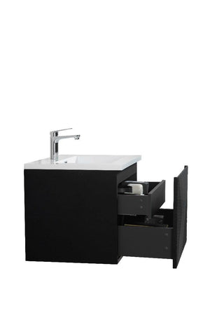 24" Black Wall Mount Bathroom Vanity with White Polymarble Countertop Roxboro - Golden Elite Deco