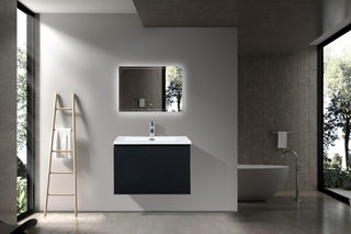 30" Black Wall Mount Bathroom Vanity with White Polymarble Countertop Roxboro - Golden Elite Deco