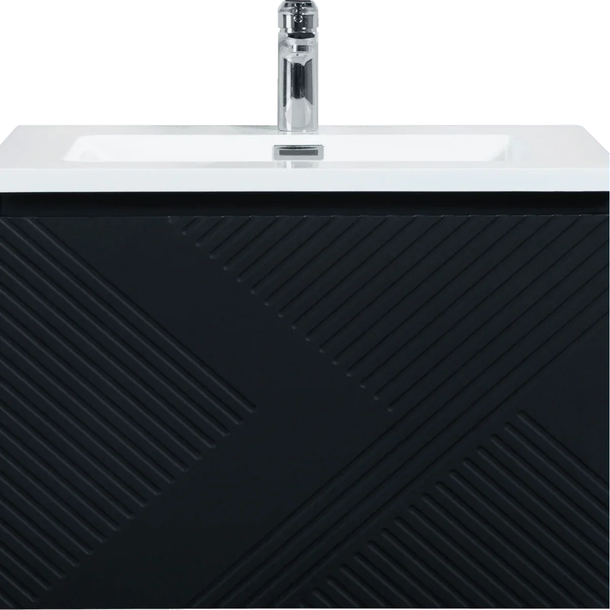 36" Black Wall Mount Bathroom Vanity with White Polymarble Countertop Roxboro - Golden Elite Deco