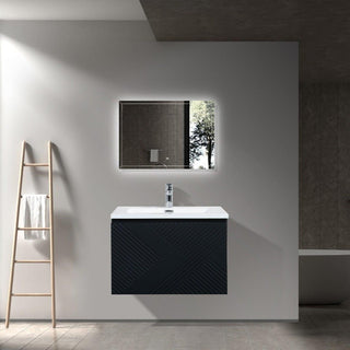 30" Black Wall Mount Bathroom Vanity with White Polymarble Countertop Roxboro - Golden Elite Deco