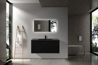 40" Black Wall Mount Bathroom Vanity with Black Engineered Quartz Countertop Roxboro - Golden Elite Deco