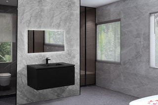 40" Black Wall Mount Bathroom Vanity with Black Engineered Quartz Countertop Roxboro - Golden Elite Deco