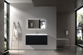 40" Black Wall Mount Bathroom Vanity with White Polymarble Countertop Roxboro - Golden Elite Deco