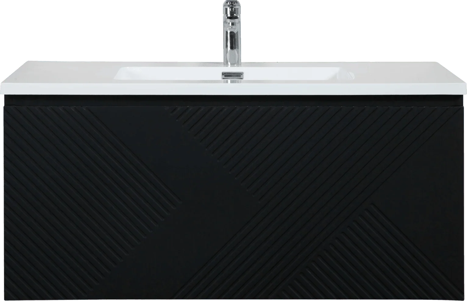 40" Black Wall Mount Bathroom Vanity with White Polymarble Countertop Roxboro - Golden Elite Deco