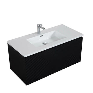 40" Black Wall Mount Bathroom Vanity with White Polymarble Countertop Roxboro - Golden Elite Deco