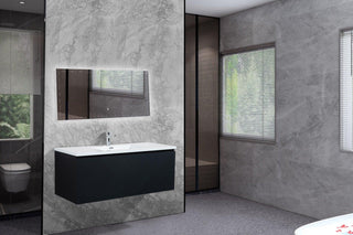 48" Black Wall Mount Bathroom Vanity with White Polymarble Countertop Roxboro - Golden Elite Deco
