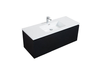 48" Black Wall Mount Bathroom Vanity with White Polymarble Countertop Roxboro - Golden Elite Deco