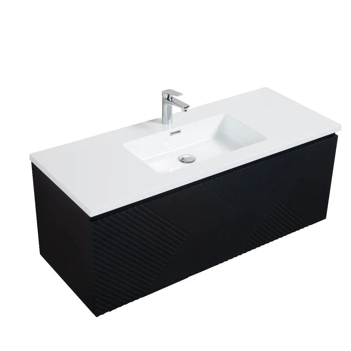 48" Black Wall Mount Bathroom Vanity with White Polymarble Countertop Roxboro - Golden Elite Deco