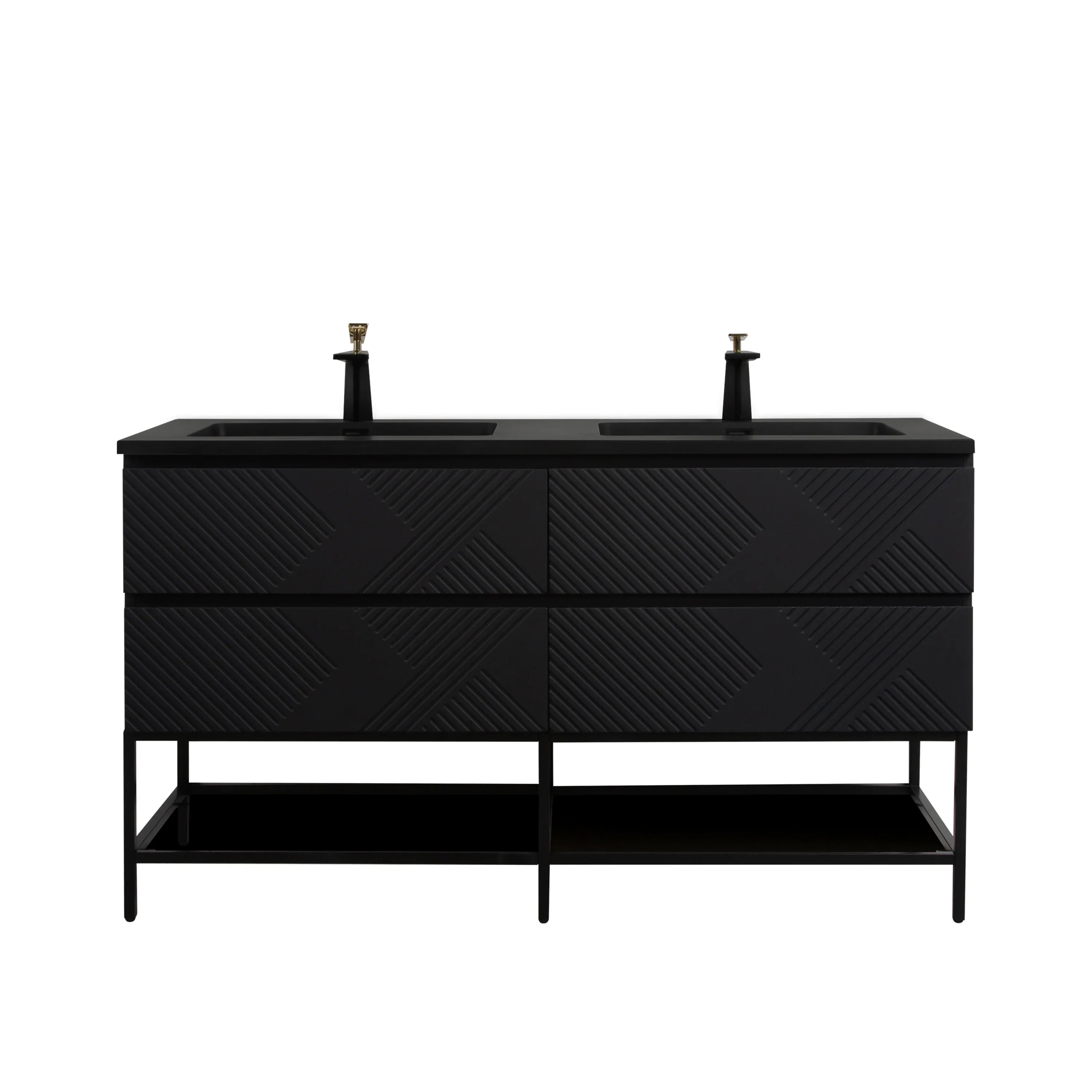 Meuble-lavabo mural noir 60" avec Comptoir en quartz technique noir