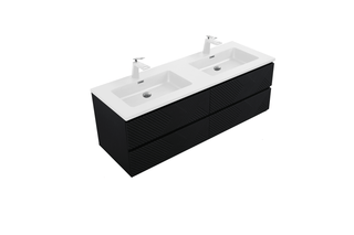 60" Black Wall Mount Bathroom Vanity with White Polymarble Countertop - Golden Elite Deco