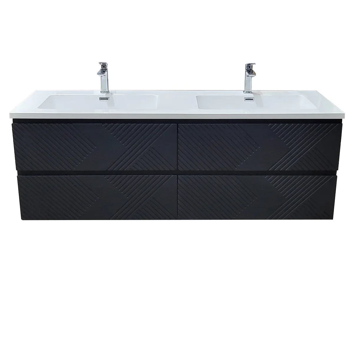 Meuble-lavabo mural noir 60" avec Comptoir en polymarbre blanc