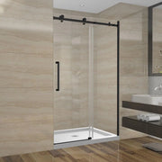 48"W x 75"H x 10mm Alcove Reversible Sliding Shower Door with Square Design Hardware in Black - Golden Elite Deco
