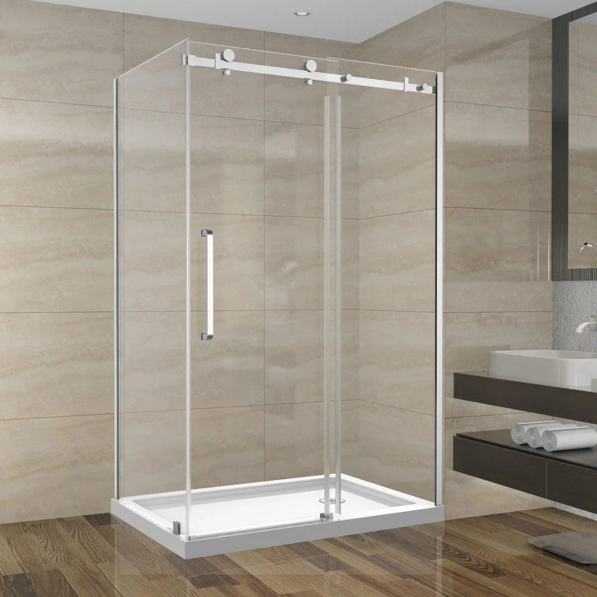 48"W x 36"D x 75"H x 10mm Reversible Sliding Shower Door Square design, Hardware in Chrome with 36" Side Panel - Golden Elite Deco