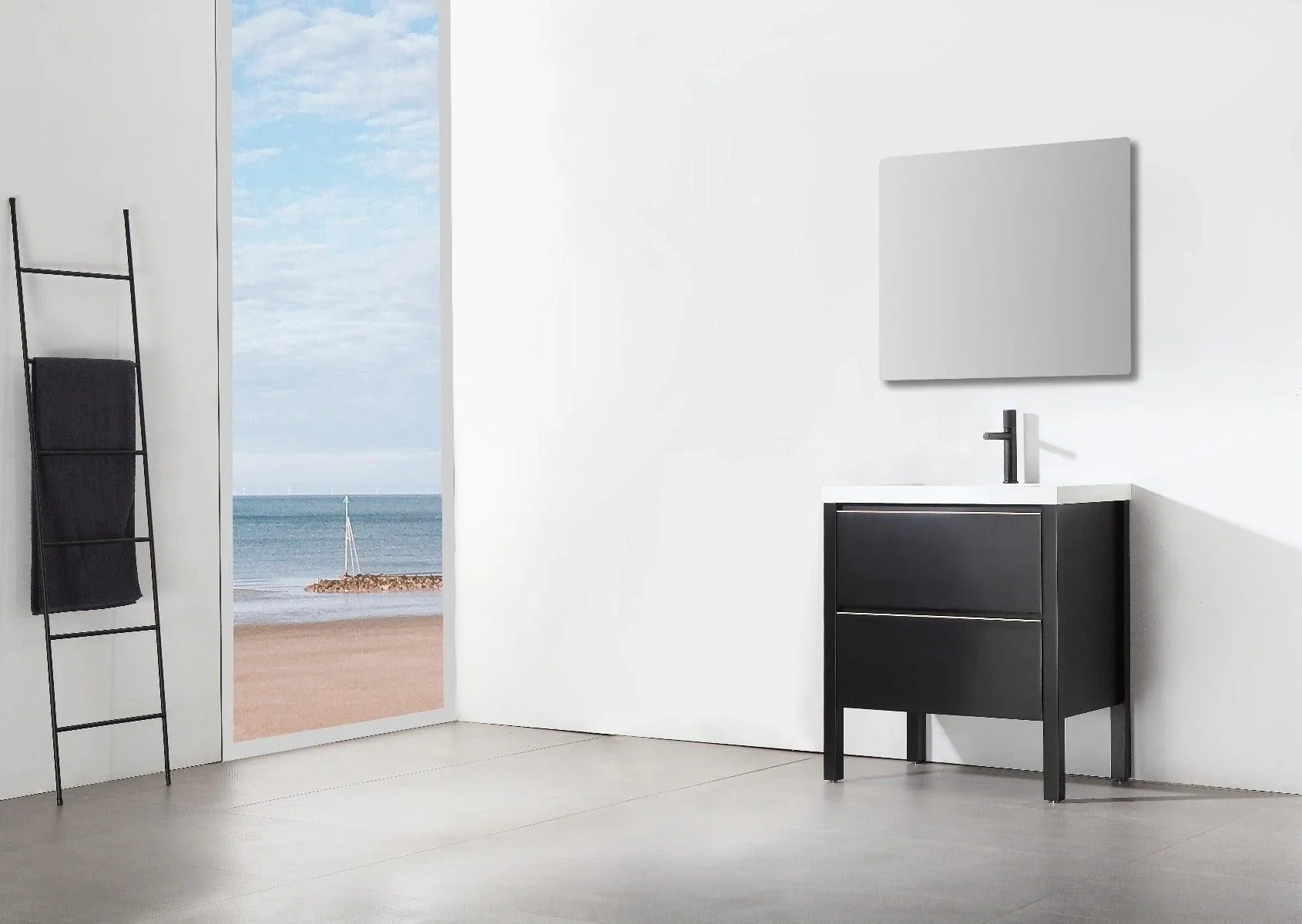 30" Black Freestanding Single Sink Bathroom Vanity with White Quartz Countertop - Golden Elite Deco