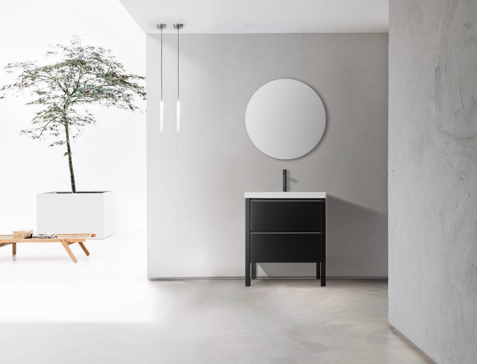 30" Black Freestanding Single Sink Bathroom Vanity with White Quartz Countertop - Golden Elite Deco