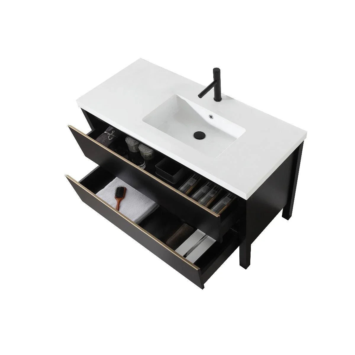 48" Black Freestanding Single Sink Bathroom Vanity with White Quartz Countertop - Golden Elite Deco