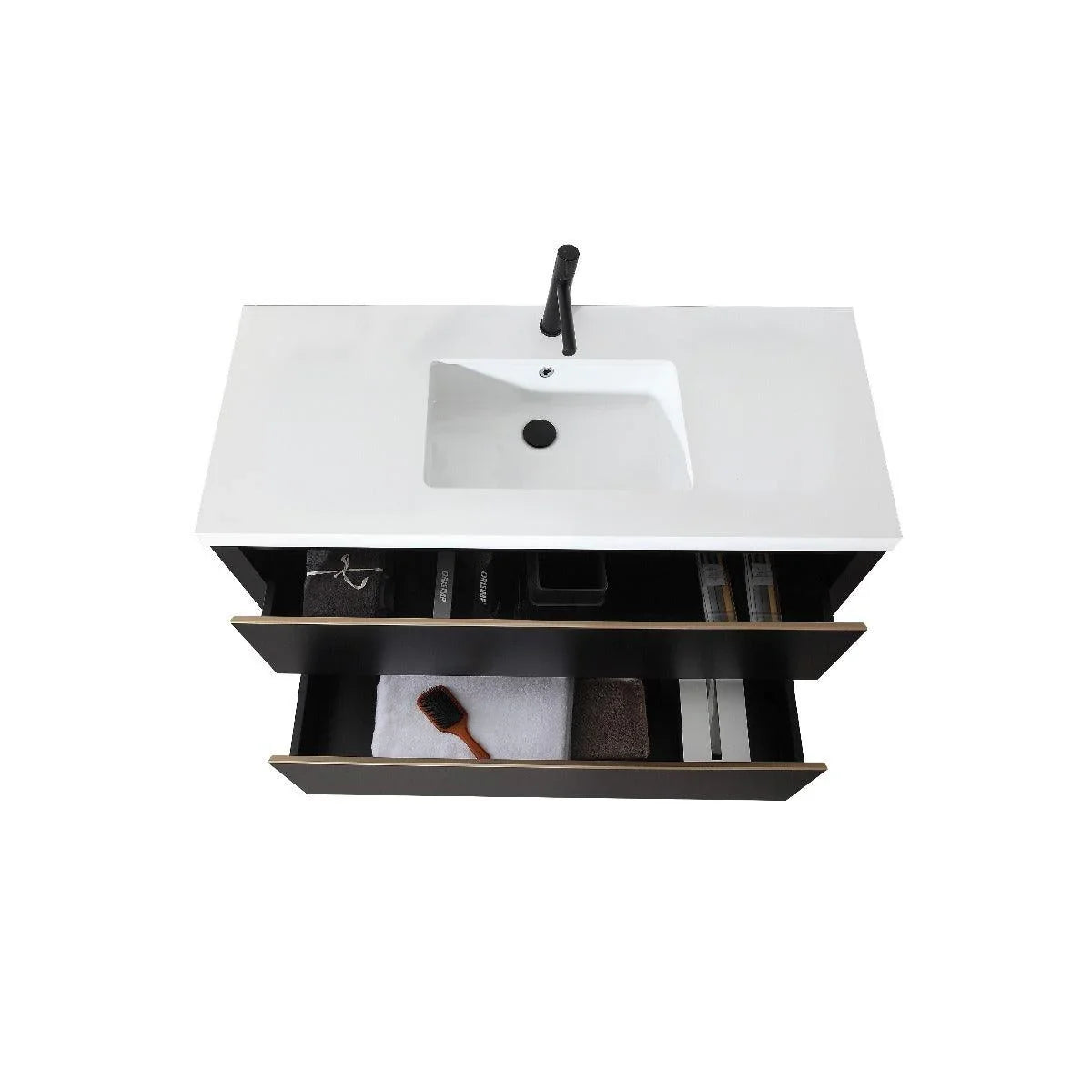 48" Black Freestanding Single Sink Bathroom Vanity with White Quartz Countertop - Golden Elite Deco