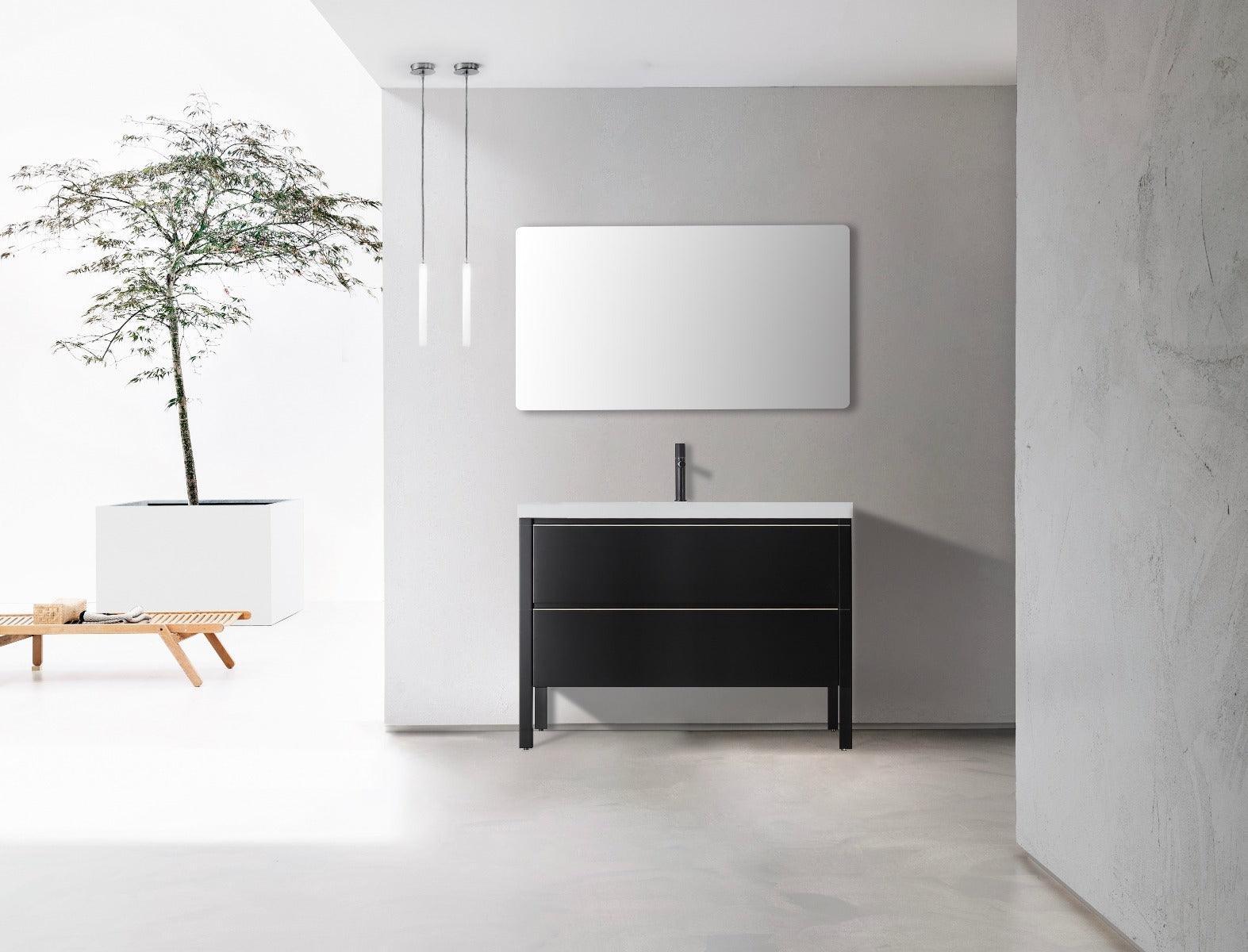 48" Black Freestanding Single Sink Bathroom Vanity with White Quartz Countertop - Golden Elite Deco