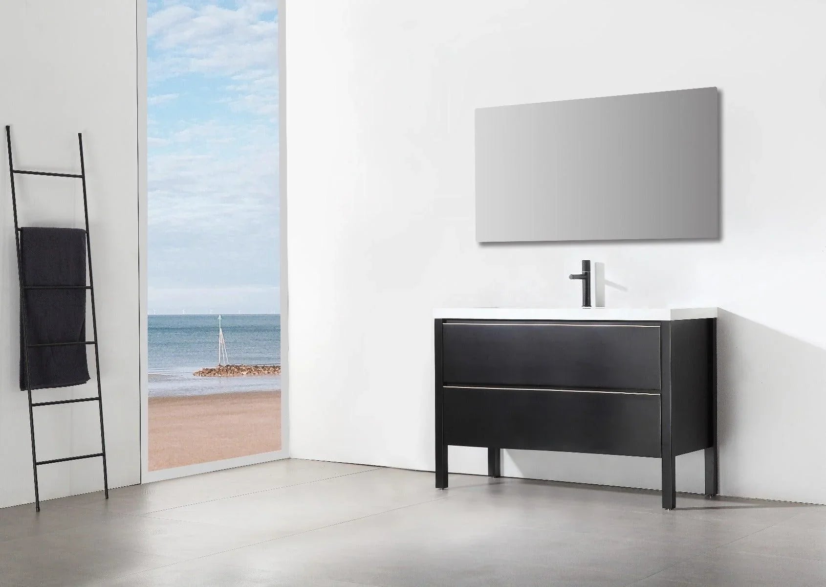 48" Black Freestanding Single Sink Bathroom Vanity with White Quartz Countertop - Golden Elite Deco