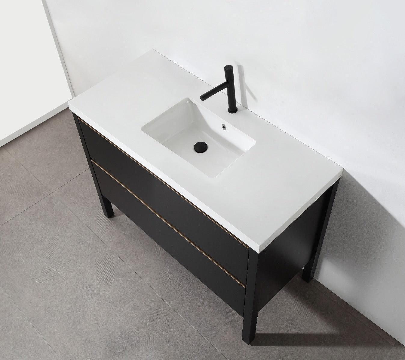 48" Black Freestanding Single Sink Bathroom Vanity with White Quartz Countertop - Golden Elite Deco