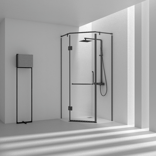 40" Shower Set - Matte Black Hardware - Corner Setup With Base - Golden Elite Deco