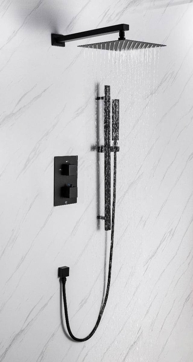 Bathroom Shower Set - Barbados - Matte Black - 2 Function Thermostatic - Golden Elite Deco