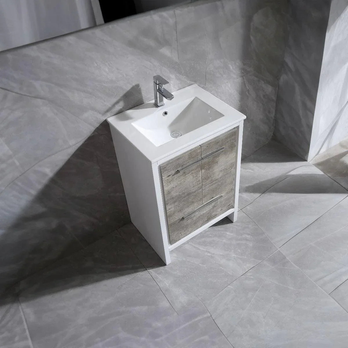 24" ASH FREESTANDING BATHROOM VANITY W/ WHITE CERAMIC COUNTERTOP