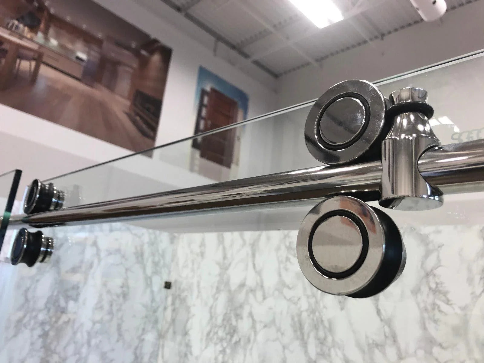 72"W x 75"H x 10mm Alcove Reversible Sliding Shower Door with Round Design Hardware in Chrome - Golden Elite Deco