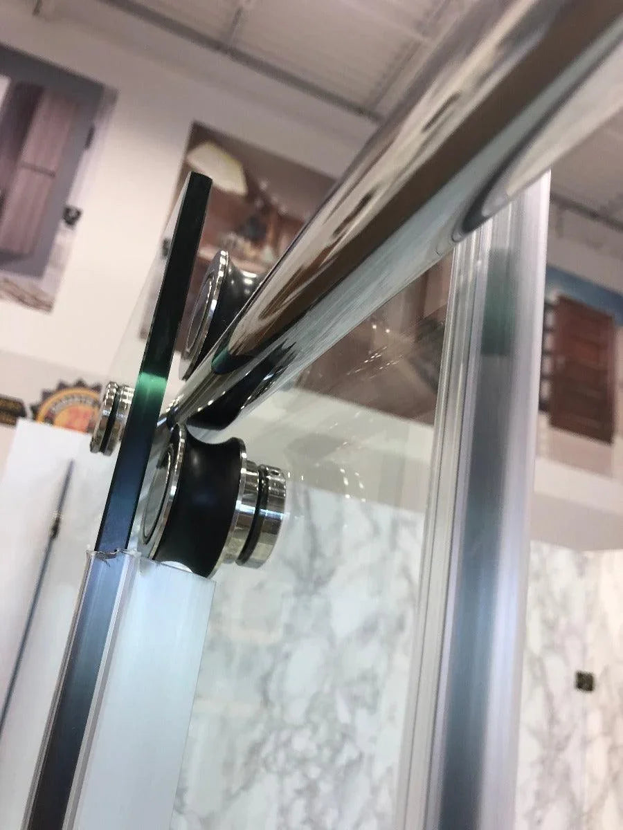 60"W x 75"H x 10mm Alcove Reversible Sliding Shower Door with Round Design Hardware in Chrome - Golden Elite Deco