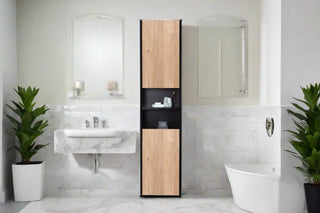 Bathroom Side Cabinet - Black and Rough Oak - Golden Elite Deco