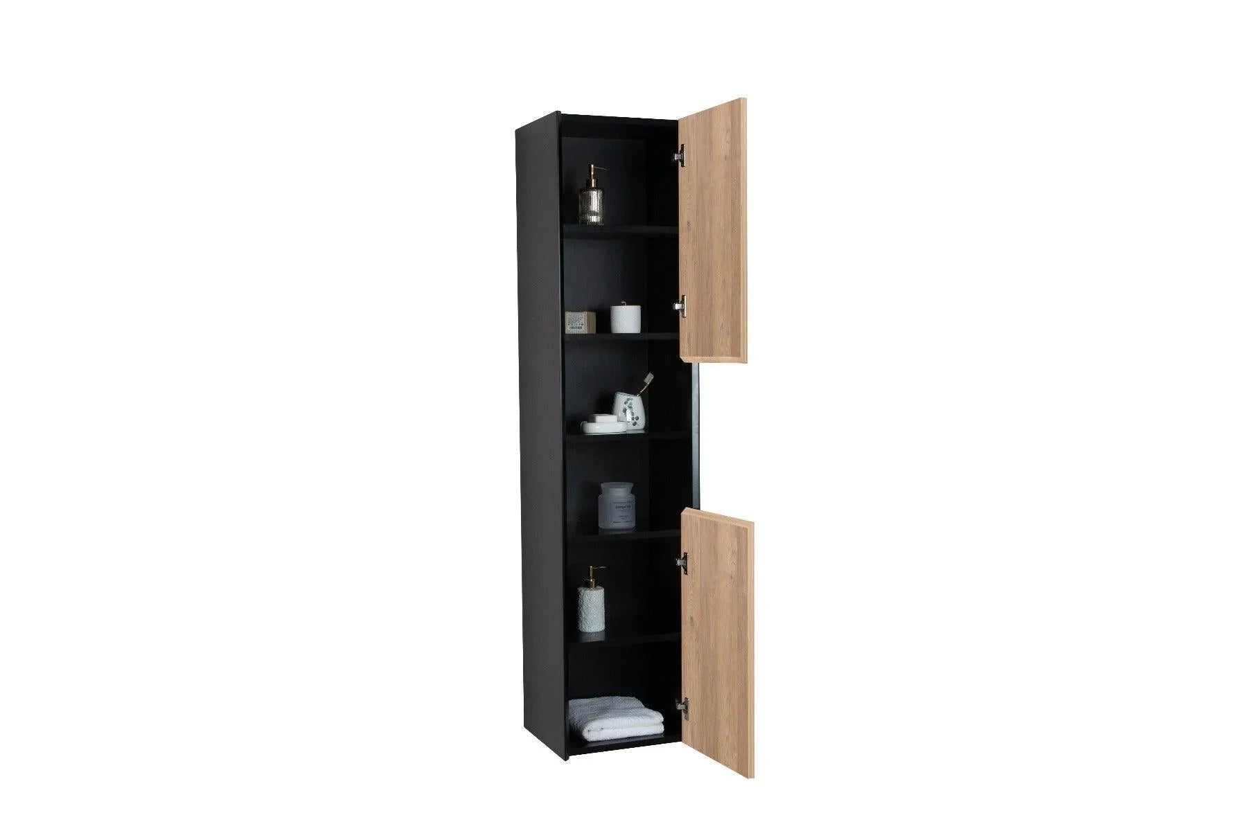 Bathroom Side Cabinet - Black and Rough Oak - Golden Elite Deco