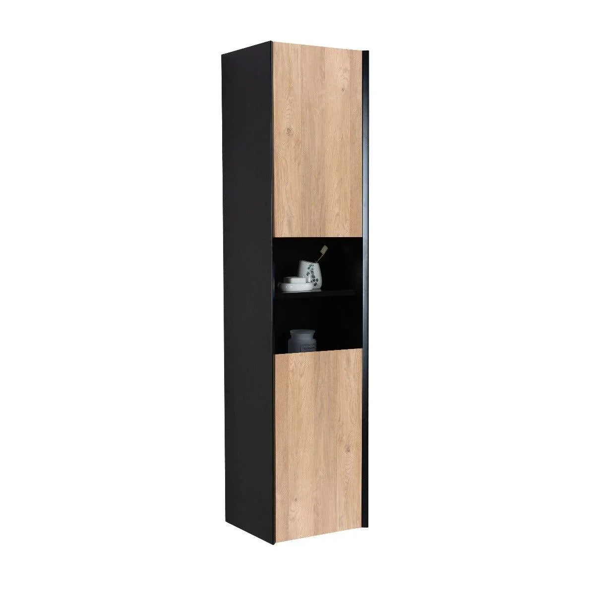 Bathroom Side Cabinet - Black and Rough Oak - Golden Elite Deco