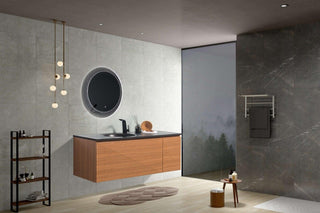 48" Light Oak Wall Mount Single Sink Bathroom Vanity with Black Engineered Quartz Countertop Simon - Golden Elite Deco