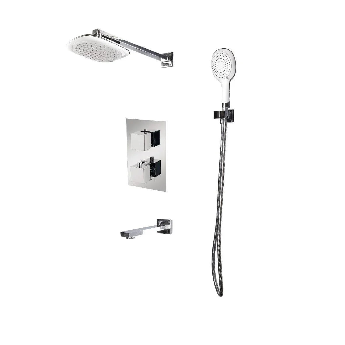Bathroom Shower Set - Senay - White & Chrome - 3 Function - Golden Elite Deco
