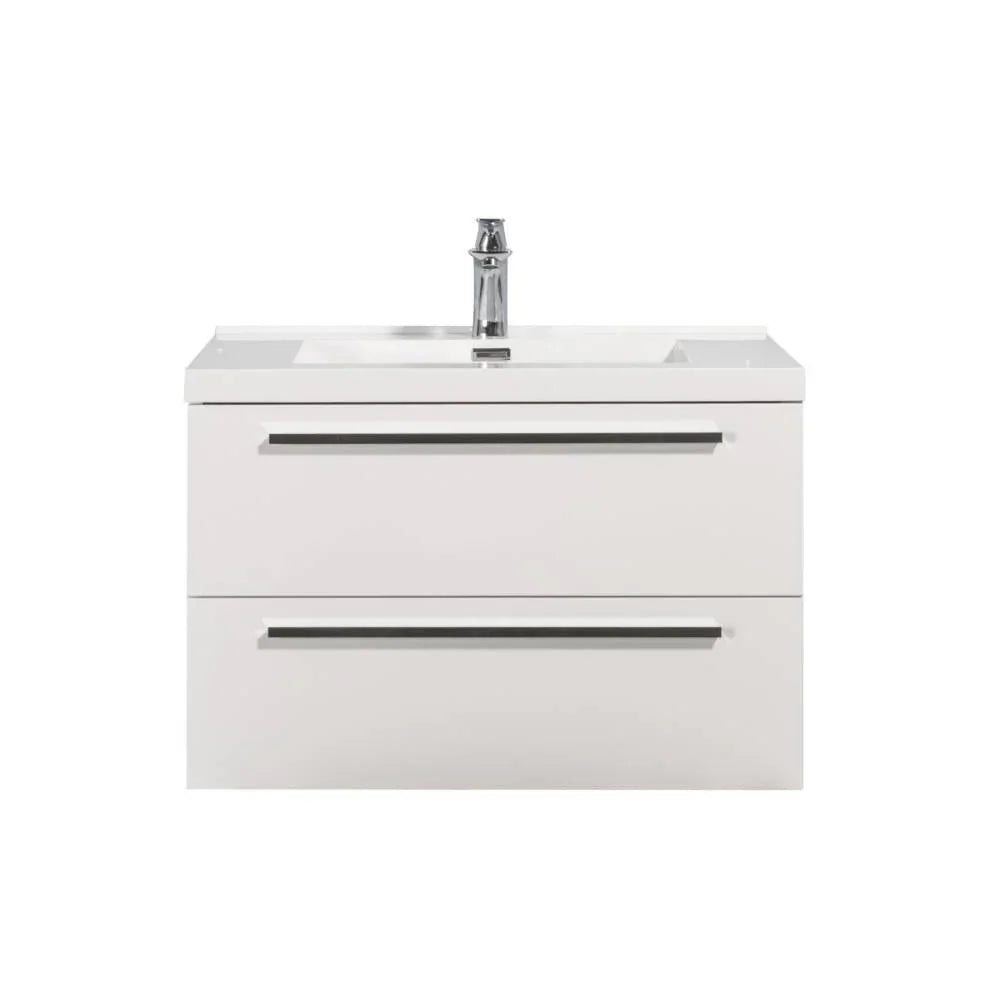 30" White Wall Mount Bathroom Vanity with White Polymarble Countertop Sofia - Golden Elite Deco