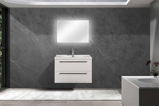 30" White Wall Mount Bathroom Vanity with White Polymarble Countertop Sofia - Golden Elite Deco