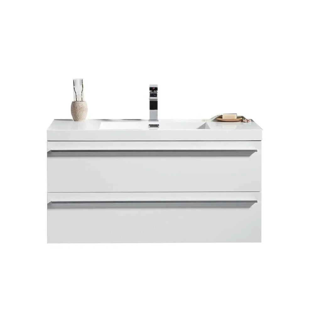 42" White Wall Mount Bathroom Vanity with White Polymarble Countertop Sofia - Golden Elite Deco
