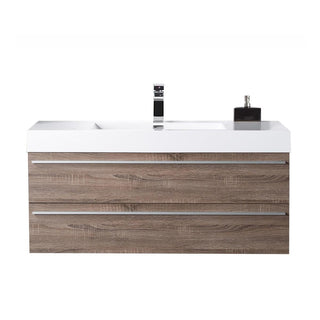 48" Soft Oak Wall Mount Single Sink Bathroom Vanity with White Polymarble Countertop Sofia - Golden Elite Deco