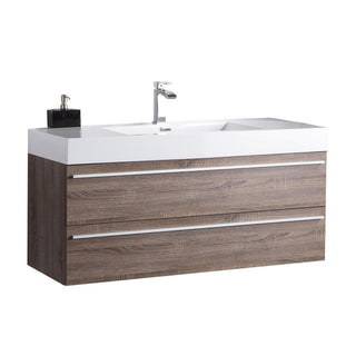48" Soft Oak Wall Mount Single Sink Bathroom Vanity with White Polymarble Countertop Sofia - Golden Elite Deco