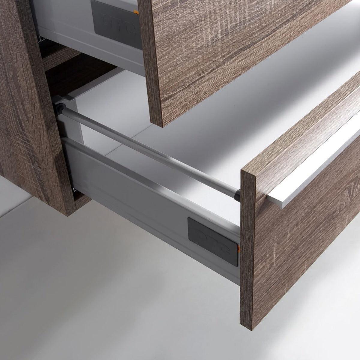 48" Soft Oak Wall Mount Single Sink Bathroom Vanity with White Polymarble Countertop Sofia - Golden Elite Deco