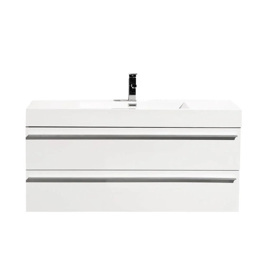 48" White Wall Mount Single Sink Bathroom Vanity with White Polymarble Countertop Sofia - Golden Elite Deco