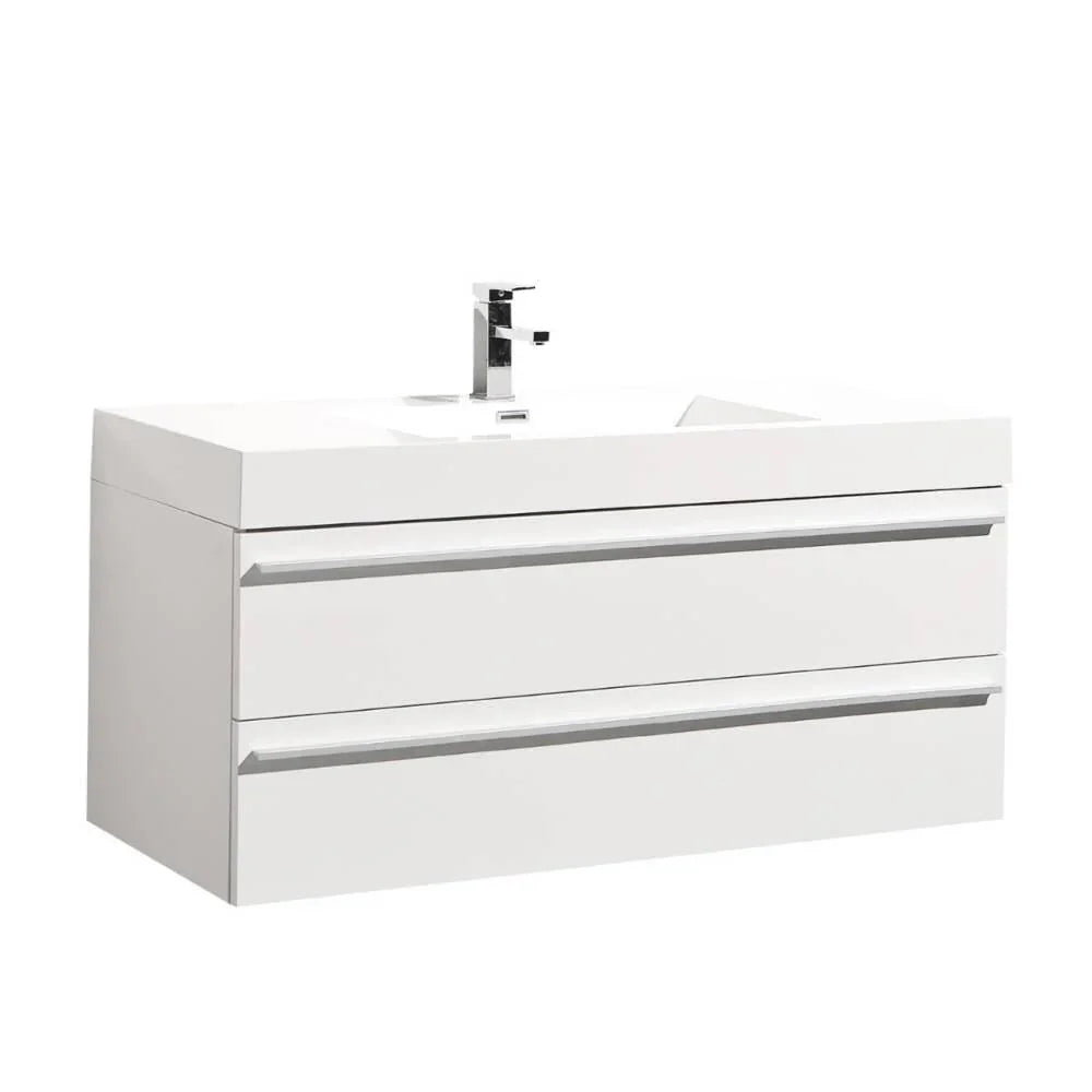 48" White Wall Mount Single Sink Bathroom Vanity with White Polymarble Countertop Sofia - Golden Elite Deco