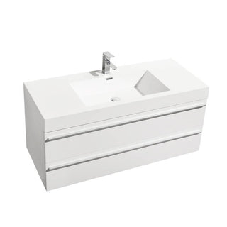 48" White Wall Mount Single Sink Bathroom Vanity with White Polymarble Countertop Sofia - Golden Elite Deco
