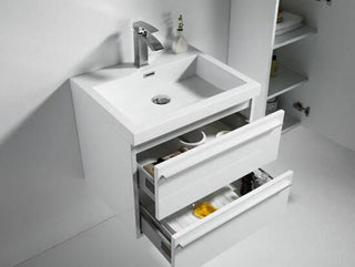 24" White Wall Mount Bathroom Vanity with White Polymarble Countertop Sofia - Golden Elite Deco
