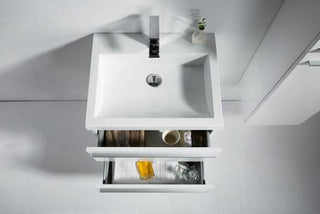 24" White Wall Mount Bathroom Vanity with White Polymarble Countertop Sofia - Golden Elite Deco