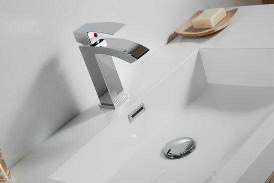 36" Soft Oak Wall Mount Bathroom Vanity with White Polymarble Countertop Sofia - Golden Elite Deco