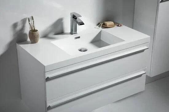 42" White Wall Mount Bathroom Vanity with White Polymarble Countertop Sofia - Golden Elite Deco